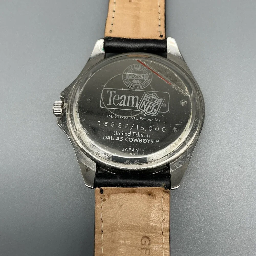 Vintage Fossil Dallas Cowboys Mens Watch 37mm Leather Limited NFL New Battery